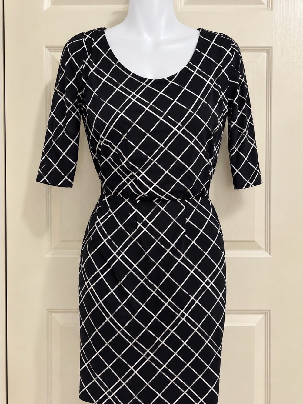 Banana Republic Black and White Windowpane Midi Sheath Dress